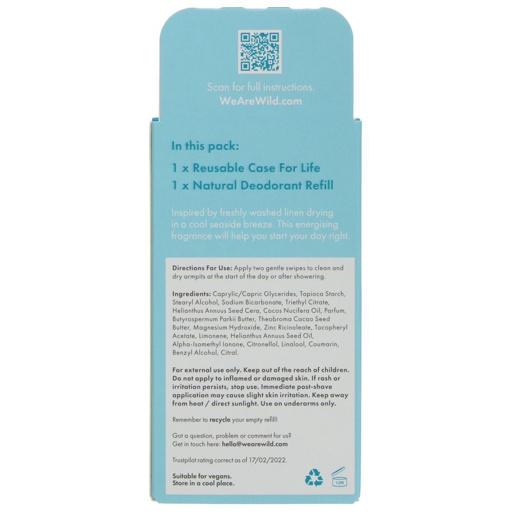 Wild Deodorant - Blue Case + Refill - Fresh Cotton & Sea Salt